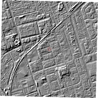 Shaded relief map of the ground around HU35EF, computed from Environment Agency LiDAR. The ground here sits at about 2 m above sea level and falls 4 m across the surrounding 800 m. Surface water reaching this point runs off ground lying to the south-east, 2.1 m higher.