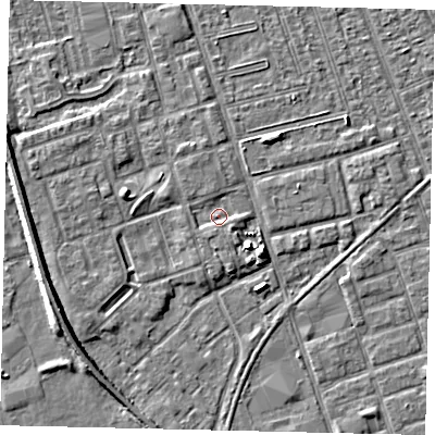 Shaded relief map of the ground around HU35EJ, computed from Environment Agency LiDAR. The ground here sits at about 3 m above sea level and falls 5 m across the surrounding 800 m. Surface water reaching this point runs off ground lying to the west-north-west, 1.7 m higher.