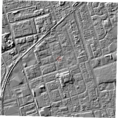 Shaded relief map of the ground around HU35EL, computed from Environment Agency LiDAR. The ground here sits at about 3 m above sea level and falls 4 m across the surrounding 800 m. Surface water reaching this point runs off ground lying to the south-south-east, 2.1 m higher.
