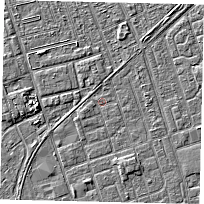 Shaded relief map of the ground around HU35EX, computed from Environment Agency LiDAR. The ground here sits at about 2 m above sea level and falls 4 m across the surrounding 800 m. Surface water reaching this point runs off ground lying to the south-south-east, 2.1 m higher.