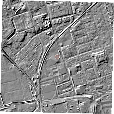 Shaded relief map of the ground around HU35GL, computed from Environment Agency LiDAR. The ground here sits at about 3 m above sea level and falls 5 m across the surrounding 800 m. Surface water reaching this point runs off ground lying to the south-south-west, 2.8 m higher.