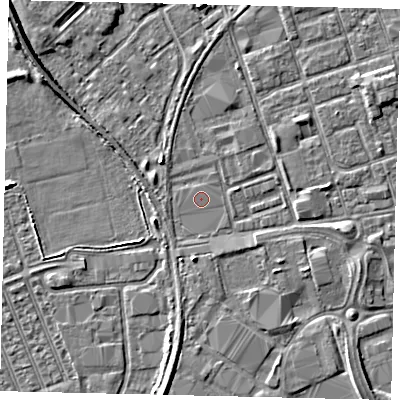 Shaded relief map of the ground around HU35JL, computed from Environment Agency LiDAR. The ground here sits at about 3 m above sea level and falls 5 m across the surrounding 800 m. The ground contributing surface water to this point lies to the north-north-west.