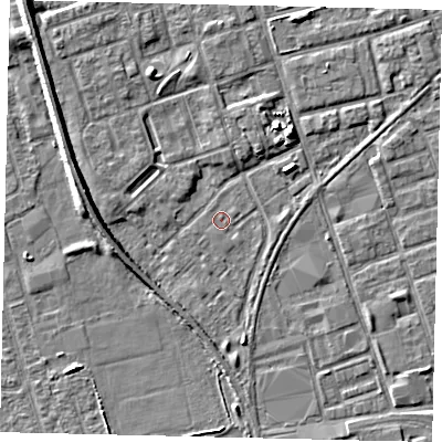 Shaded relief map of the ground around HU35LE, computed from Environment Agency LiDAR. The ground here sits at about 3 m above sea level and falls 5 m across the surrounding 800 m. The ground contributing surface water to this point lies to the south-south-west.