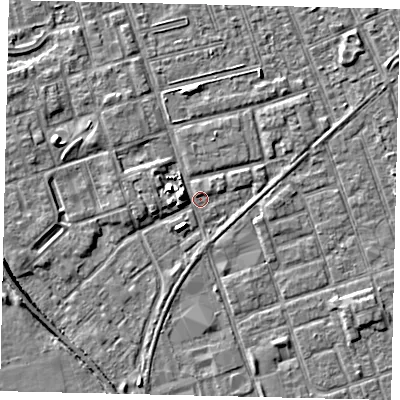 Shaded relief map of the ground around HU35LJ, computed from Environment Agency LiDAR. The ground here sits at about 2 m above sea level and falls 5 m across the surrounding 800 m. Surface water reaching this point runs off ground lying to the west-north-west, 4.3 m higher.