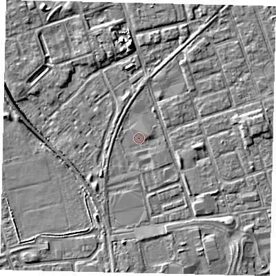 Shaded relief map of the ground around HU35LL, computed from Environment Agency LiDAR. The ground here sits at about 3 m above sea level and falls 5 m across the surrounding 800 m. Surface water reaching this point runs off ground lying to the east-north-east, 0.9 m higher.
