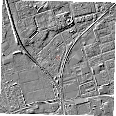 Shaded relief map of the ground around HU35LW, computed from Environment Agency LiDAR. The ground here sits at about 3 m above sea level and falls 5 m across the surrounding 800 m. Surface water reaching this point runs off ground lying to the south-west, 0.6 m higher.