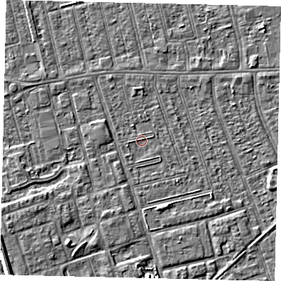 Shaded relief map of the ground around HU35PB, computed from Environment Agency LiDAR. The ground here sits at about 2 m above sea level and falls 5 m across the surrounding 800 m. Surface water reaching this point runs off ground lying to the west-south-west, 1.0 m higher.
