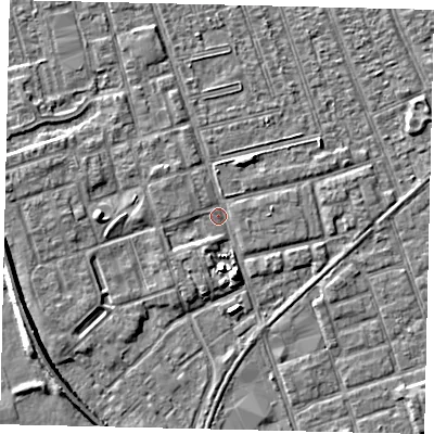 Shaded relief map of the ground around HU35PY, computed from Environment Agency LiDAR. The ground here sits at about 3 m above sea level and falls 5 m across the surrounding 800 m. Surface water reaching this point runs off ground lying to the south-south-east, 4.4 m higher.