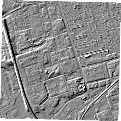 Shaded relief map of the ground around HU35QG, computed from Environment Agency LiDAR. The ground here sits at about 3 m above sea level and falls 7 m across the surrounding 800 m. Surface water reaching this point runs off ground lying to the east-north-east, 0.8 m higher.