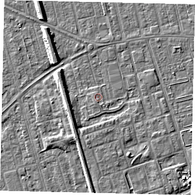 Shaded relief map of the ground around HU35QH, computed from Environment Agency LiDAR. The ground here sits at about 3 m above sea level and falls 8 m across the surrounding 800 m. Surface water reaching this point runs off ground lying to the south-south-west, 1.2 m higher.