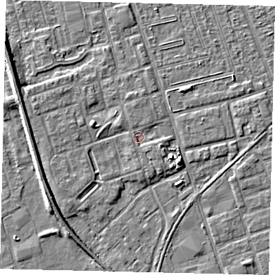Shaded relief map of the ground around HU35QJ, computed from Environment Agency LiDAR. The ground here sits at about 3 m above sea level and falls 5 m across the surrounding 800 m. Surface water reaching this point runs off ground lying to the west-north-west, 1.7 m higher.