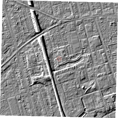 Shaded relief map of the ground around HU35QN, computed from Environment Agency LiDAR. The ground here sits at about 3 m above sea level and falls 8 m across the surrounding 800 m. Surface water reaching this point runs off ground lying to the east-north-east, 1.0 m higher.