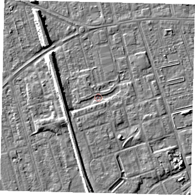 Shaded relief map of the ground around HU35QP, computed from Environment Agency LiDAR. The ground here sits at about 2 m above sea level and falls 8 m across the surrounding 800 m. Surface water reaching this point runs off ground lying to the south-south-west, 2.5 m higher.
