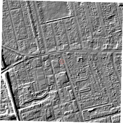 Shaded relief map of the ground around HU35QS, computed from Environment Agency LiDAR. The ground here sits at about 2 m above sea level and falls 7 m across the surrounding 800 m. Surface water reaching this point runs off ground lying to the south-south-east, 1.4 m higher.