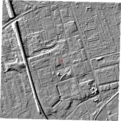 Shaded relief map of the ground around HU35QT, computed from Environment Agency LiDAR. The ground here sits at about 3 m above sea level and falls 7 m across the surrounding 800 m. Surface water reaching this point runs off ground lying to the south, 2.7 m higher.