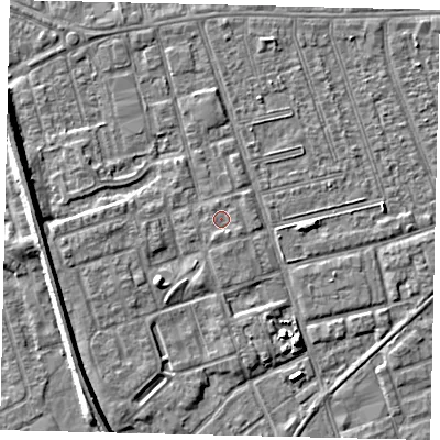 Shaded relief map of the ground around HU35QU, computed from Environment Agency LiDAR. The ground here sits at about 3 m above sea level and falls 6 m across the surrounding 800 m. Surface water reaching this point runs off ground lying to the south, 1.1 m higher.
