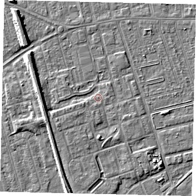 Shaded relief map of the ground around HU35QX, computed from Environment Agency LiDAR. The ground here sits at about 3 m above sea level and falls 8 m across the surrounding 800 m. Surface water reaching this point runs off ground lying to the west-south-west, 2.4 m higher.