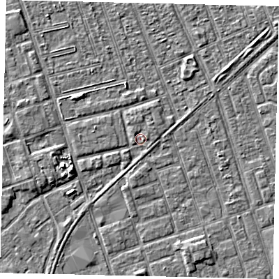 Shaded relief map of the ground around HU35RQ, computed from Environment Agency LiDAR. The ground here sits at about 2 m above sea level and falls 4 m across the surrounding 800 m. Surface water reaching this point runs off ground lying to the west-south-west, 4.3 m higher.