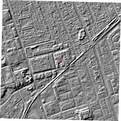 Shaded relief map of the ground around HU35SB, computed from Environment Agency LiDAR. The ground here sits at about 3 m above sea level and falls 4 m across the surrounding 800 m. Surface water reaching this point runs off ground lying to the west-south-west, 0.9 m higher.