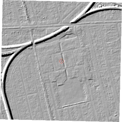 Shaded relief map of the ground around HU36AE, computed from Environment Agency LiDAR. The ground here sits at about 2 m above sea level and falls 7 m across the surrounding 800 m. Surface water reaching this point runs off ground lying to the north-north-east, 1.0 m higher.