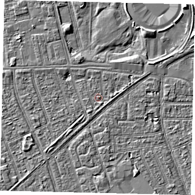 Shaded relief map of the ground around HU36AN, computed from Environment Agency LiDAR. The ground here sits at about 3 m above sea level and falls 8 m across the surrounding 800 m. Surface water reaching this point runs off ground lying to the east-north-east, 1.3 m higher.