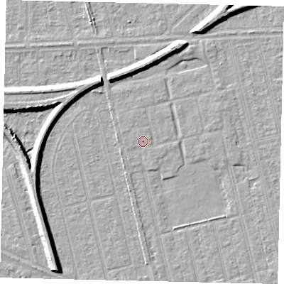 Shaded relief map of the ground around HU36AU, computed from Environment Agency LiDAR. The ground here sits at about 2 m above sea level and falls 7 m across the surrounding 800 m. Surface water reaching this point runs off ground lying to the north-west, 0.6 m higher.