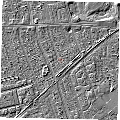 Shaded relief map of the ground around HU36BJ, computed from Environment Agency LiDAR. The ground here sits at about 2 m above sea level and falls 3 m across the surrounding 800 m. Surface water reaching this point runs off ground lying to the south-south-east, 1.5 m higher.