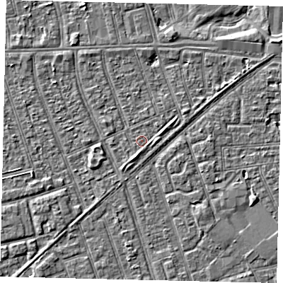 Shaded relief map of the ground around HU36BW, computed from Environment Agency LiDAR. The ground here sits at about 3 m above sea level and falls 3 m across the surrounding 800 m. Surface water reaching this point runs off ground lying to the south-south-west, 1.2 m higher.