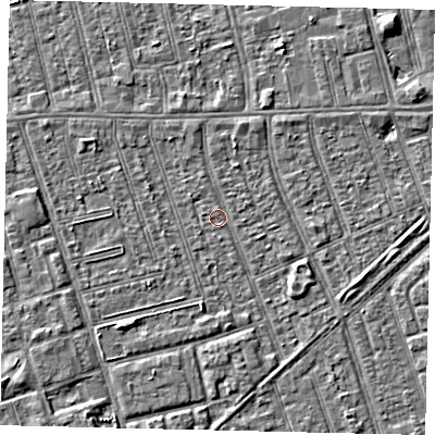 Shaded relief map of the ground around HU36BX, computed from Environment Agency LiDAR. The ground here sits at about 2 m above sea level and falls 3 m across the surrounding 800 m. Surface water reaching this point runs off ground lying to the south, 2.5 m higher.