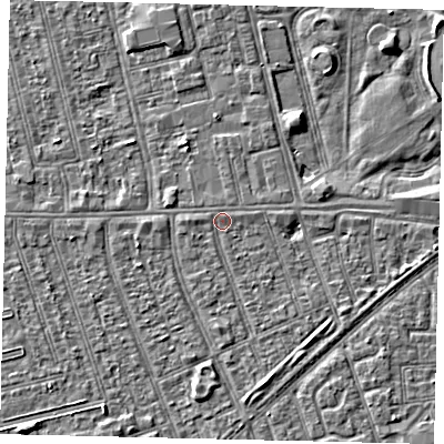 Shaded relief map of the ground around HU36DT, computed from Environment Agency LiDAR. The ground here sits at about 2 m above sea level and falls 3 m across the surrounding 800 m. Surface water reaching this point runs off ground lying to the north-north-east, 0.6 m higher.