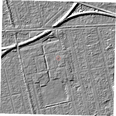 Shaded relief map of the ground around HU36DU, computed from Environment Agency LiDAR. The ground here sits at about 2 m above sea level and falls 7 m across the surrounding 800 m. The ground contributing surface water to this point lies to the east.