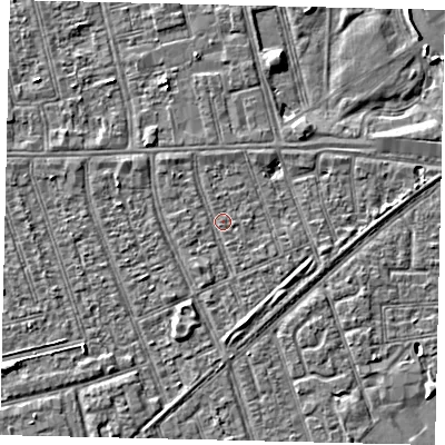 Shaded relief map of the ground around HU36EA, computed from Environment Agency LiDAR. The ground here sits at about 2 m above sea level and falls 3 m across the surrounding 800 m. Surface water reaching this point runs off ground lying to the south-south-east, 2.4 m higher.