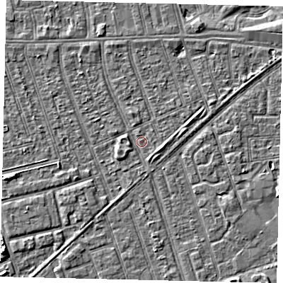 Shaded relief map of the ground around HU36EE, computed from Environment Agency LiDAR. The ground here sits at about 3 m above sea level and falls 5 m across the surrounding 800 m. Surface water reaching this point runs off ground lying to the south-south-east, 1.2 m higher.