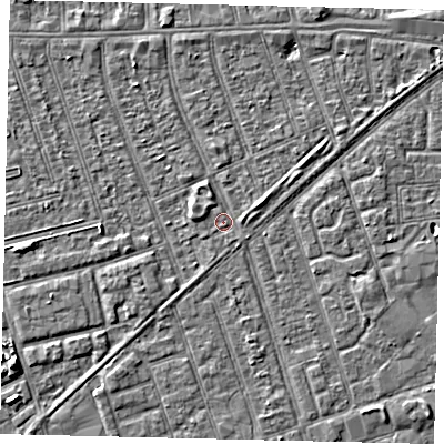 Shaded relief map of the ground around HU36EF, computed from Environment Agency LiDAR. The ground here sits at about 3 m above sea level and falls 5 m across the surrounding 800 m. Surface water reaching this point runs off ground lying to the east, 1.2 m higher.