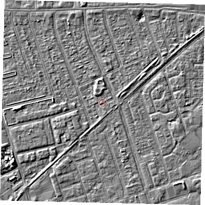 Shaded relief map of the ground around HU36EG, computed from Environment Agency LiDAR. The ground here sits at about 3 m above sea level and falls 5 m across the surrounding 800 m. Surface water reaching this point runs off ground lying to the east-south-east, 0.7 m higher.