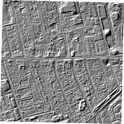 Shaded relief map of the ground around HU36EN, computed from Environment Agency LiDAR. The ground here sits at about 2 m above sea level and falls 3 m across the surrounding 800 m. Surface water reaching this point runs off ground lying to the east, 0.8 m higher.