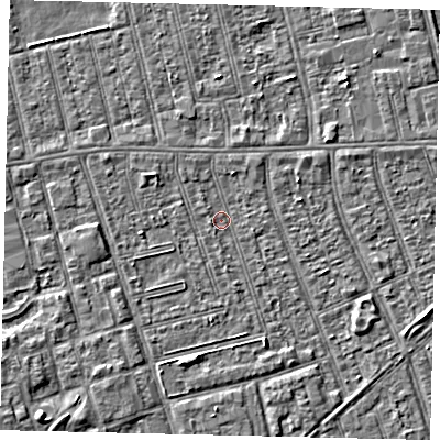 Shaded relief map of the ground around HU36ES, computed from Environment Agency LiDAR. The ground here sits at about 2 m above sea level and falls 4 m across the surrounding 800 m. Surface water reaching this point runs off ground lying to the south-south-west, 0.6 m higher.