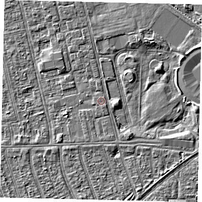 Shaded relief map of the ground around HU36JT, computed from Environment Agency LiDAR. The ground here sits at about 2 m above sea level and falls 3 m across the surrounding 800 m. Surface water reaching this point runs off ground lying to the east-south-east, 1.5 m higher.