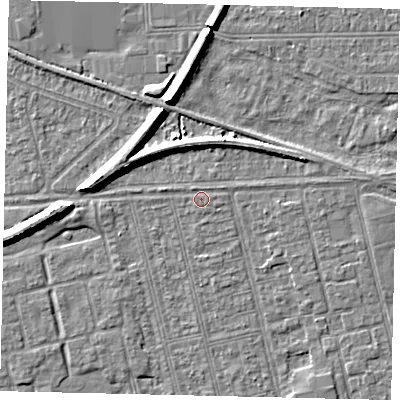 Shaded relief map of the ground around HU36LE, computed from Environment Agency LiDAR. The ground here sits at about 2 m above sea level and falls 7 m across the surrounding 800 m. The ground contributing surface water to this point lies to the north-north-west.