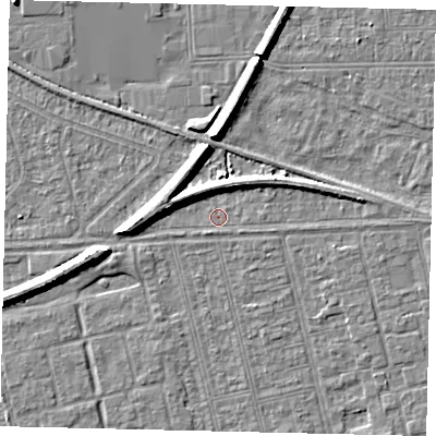 Shaded relief map of the ground around HU36LH, computed from Environment Agency LiDAR. The ground here sits at about 2 m above sea level and falls 7 m across the surrounding 800 m. Surface water reaching this point runs off ground lying to the south-south-west, 1.0 m higher.