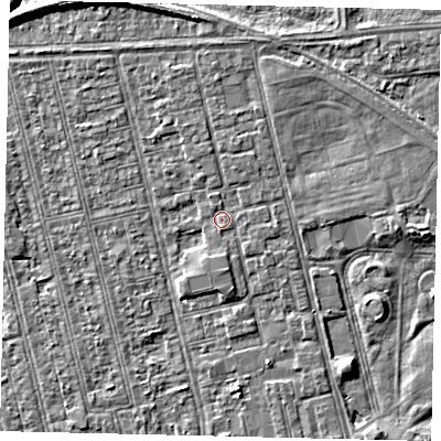 Shaded relief map of the ground around HU36NE, computed from Environment Agency LiDAR. The ground here sits at about 2 m above sea level and falls 7 m across the surrounding 800 m. Surface water reaching this point runs off ground lying to the north, 0.8 m higher.