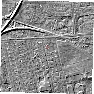 Shaded relief map of the ground around HU36NF, computed from Environment Agency LiDAR. The ground here sits at about 2 m above sea level and falls 7 m across the surrounding 800 m. Surface water reaching this point runs off ground lying to the south-south-east, 0.9 m higher.