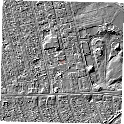 Shaded relief map of the ground around HU36NL, computed from Environment Agency LiDAR. The ground here sits at about 2 m above sea level and falls 3 m across the surrounding 800 m. Surface water reaching this point runs off ground lying to the south, 1.5 m higher.