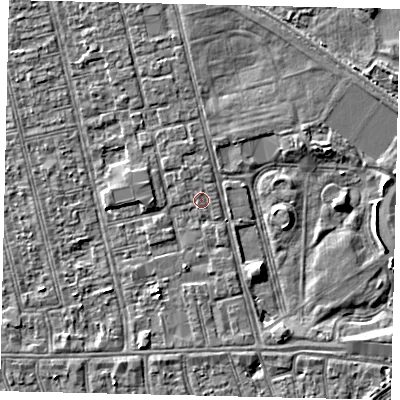 Shaded relief map of the ground around HU36NN, computed from Environment Agency LiDAR. The ground here sits at about 2 m above sea level and falls 3 m across the surrounding 800 m. Surface water reaching this point runs off ground lying to the south-south-west, 1.6 m higher.