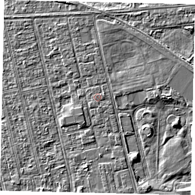 Shaded relief map of the ground around HU36NQ, computed from Environment Agency LiDAR. The ground here sits at about 2 m above sea level and falls 3 m across the surrounding 800 m. Surface water reaching this point runs off ground lying to the south, 0.8 m higher.