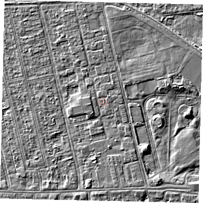Shaded relief map of the ground around HU36NR, computed from Environment Agency LiDAR. The ground here sits at about 2 m above sea level and falls 3 m across the surrounding 800 m. Surface water reaching this point runs off ground lying to the west-north-west, 0.8 m higher.