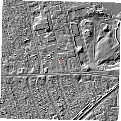 Shaded relief map of the ground around HU36PA, computed from Environment Agency LiDAR. The ground here sits at about 3 m above sea level and falls 3 m across the surrounding 800 m. Surface water reaching this point runs off ground lying to the north, 0.6 m higher.
