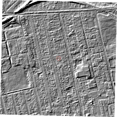 Shaded relief map of the ground around HU36PH, computed from Environment Agency LiDAR. The ground here sits at about 2 m above sea level and falls 7 m across the surrounding 800 m. Surface water reaching this point runs off ground lying to the south, 0.7 m higher.
