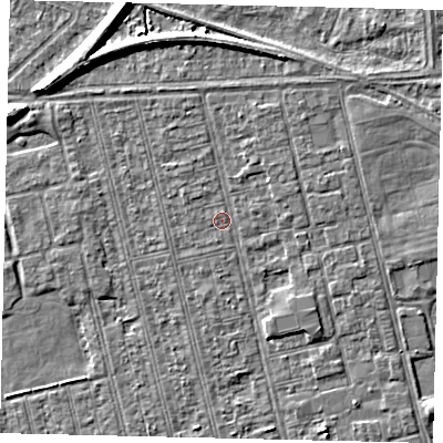 Shaded relief map of the ground around HU36PL, computed from Environment Agency LiDAR. The ground here sits at about 2 m above sea level and falls 7 m across the surrounding 800 m. Surface water reaching this point runs off ground lying to the north-north-east, 1.0 m higher.