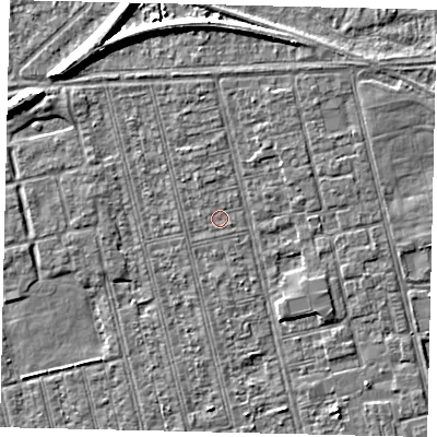 Shaded relief map of the ground around HU36PN, computed from Environment Agency LiDAR. The ground here sits at about 2 m above sea level and falls 7 m across the surrounding 800 m. Surface water reaching this point runs off ground lying to the north-north-west, 0.7 m higher.